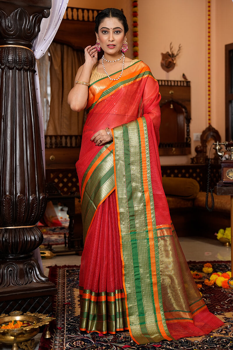Elision Red Soft Silk Saree With Amiable Blouse Piece Bvipul Main image