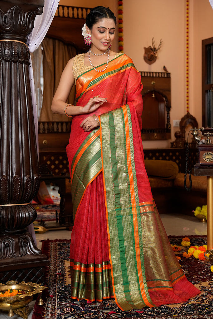 Elision Red Soft Silk Saree With Amiable Blouse Piece Bvipul