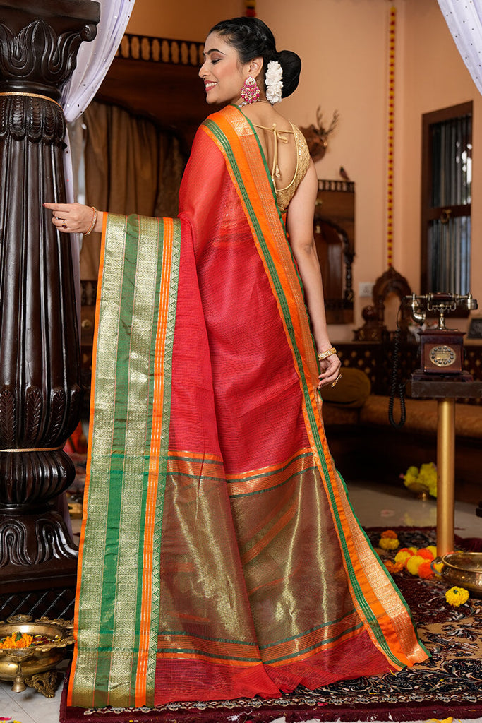 Prominent Red Soft Silk Saree With Mesmeric Blouse Piece - C