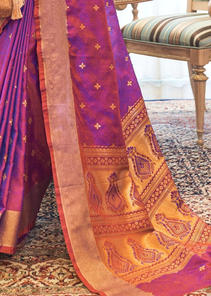 Groovy Purple Kanjivaram Silk Saree With Groovy Blouse Piece Bvipul