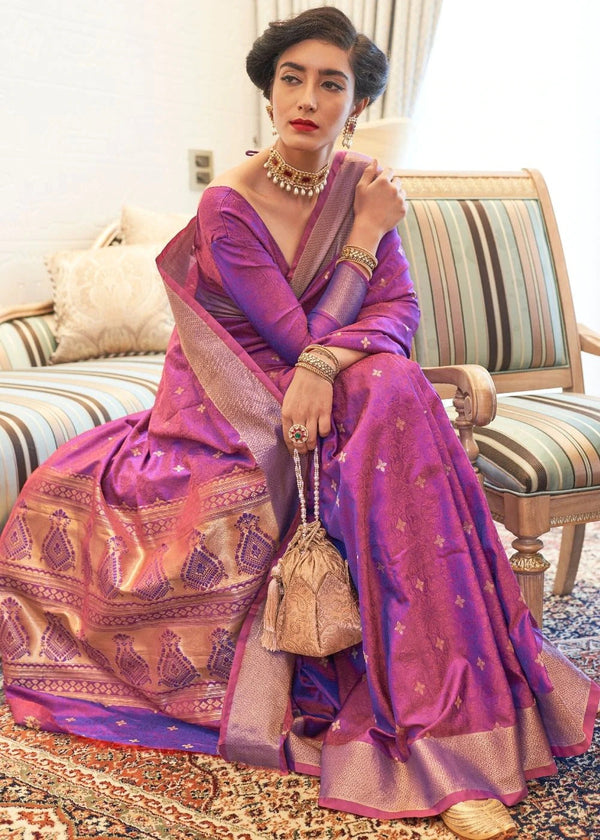 Groovy Purple Kanjivaram Silk Saree With Groovy Blouse Piece Bvipul