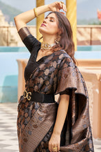 Load image into Gallery viewer, Stunning Black Kanjivaram Silk Saree With Divine Blouse Piece Bvipul