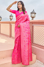 Load image into Gallery viewer, Marvellous Dark Pink Kanjivaram Silk Saree With Assemblage Blouse Piece Bvipul