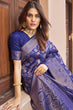 Load image into Gallery viewer, Elegant Navy Blue Kanjivaram Silk Saree With Chatoyant Blouse Piece Bvipul