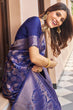 Load image into Gallery viewer, Elegant Navy Blue Kanjivaram Silk Saree With Chatoyant Blouse Piece Bvipul