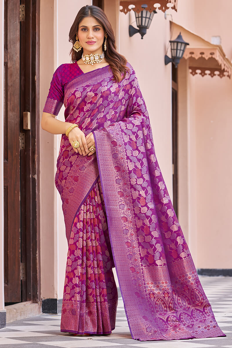 Flattering Purple Kanjivaram Silk Saree With Desuetude Blouse Piece Bvipul