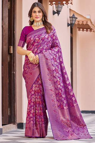 Flattering Purple Kanjivaram Silk Saree With Desuetude Blouse Piece Bvipul