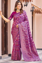 Load image into Gallery viewer, Flattering Purple Kanjivaram Silk Saree With Desuetude Blouse Piece Bvipul