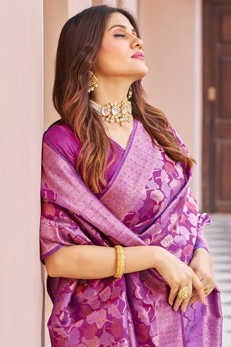 Flattering Purple Kanjivaram Silk Saree With Desuetude Blouse Piece Bvipul