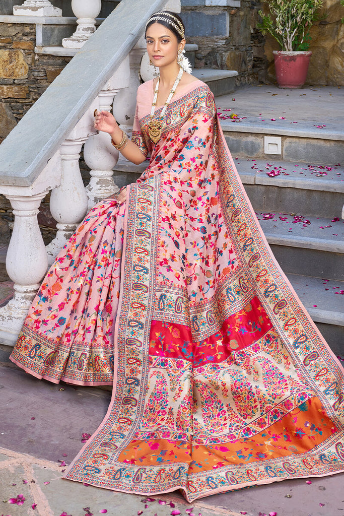 Sensational Baby Pink Pashmina saree With Lissome Blouse Piece Bvipul