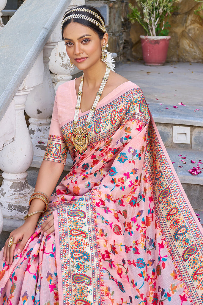 Sensational Baby Pink Pashmina saree With Lissome Blouse Piece Bvipul