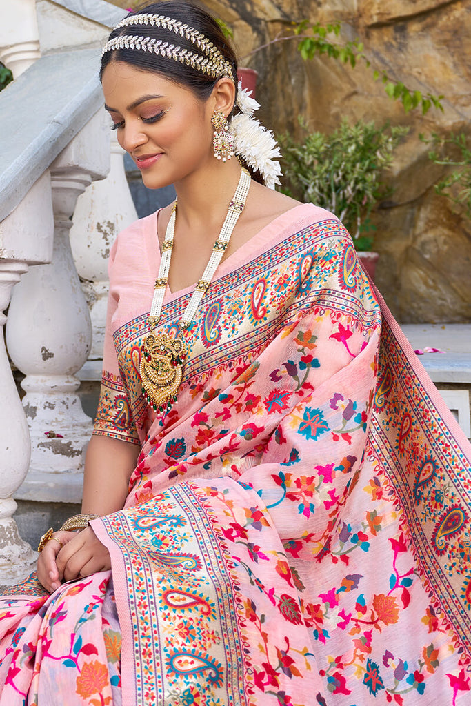 Sensational Baby Pink Pashmina saree With Lissome Blouse Piece Bvipul