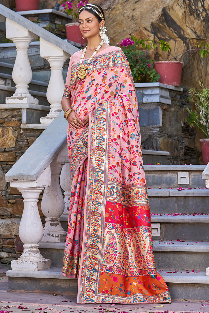 Sensational Baby Pink Pashmina saree With Lissome Blouse Piece Bvipul