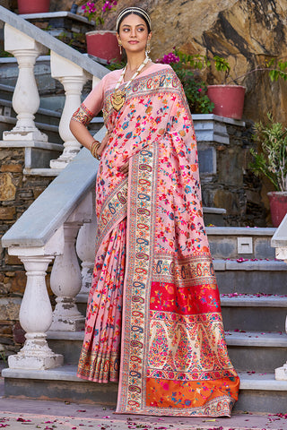 Sensational Baby Pink Pashmina saree With Lissome Blouse Piece Bvipul