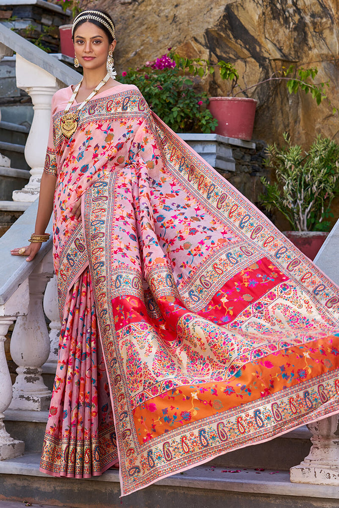 Sensational Baby Pink Pashmina saree With Lissome Blouse Piece Bvipul