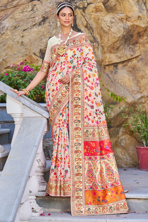 Mesmerising Beige Pashmina saree With Pleasurable Blouse Piece Bvipul Main image