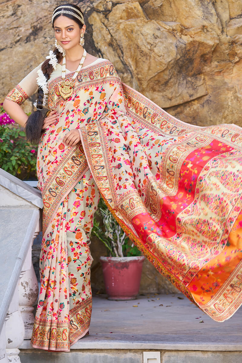 Mesmerising Beige Pashmina saree With Pleasurable Blouse Piece Bvipul