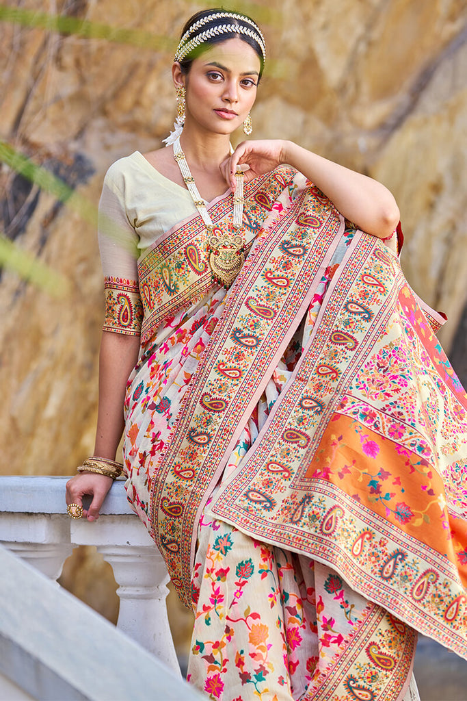 Mesmerising Beige Pashmina saree With Pleasurable Blouse Piece Bvipul