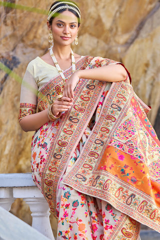 Mesmerising Beige Pashmina saree With Pleasurable Blouse Piece Bvipul