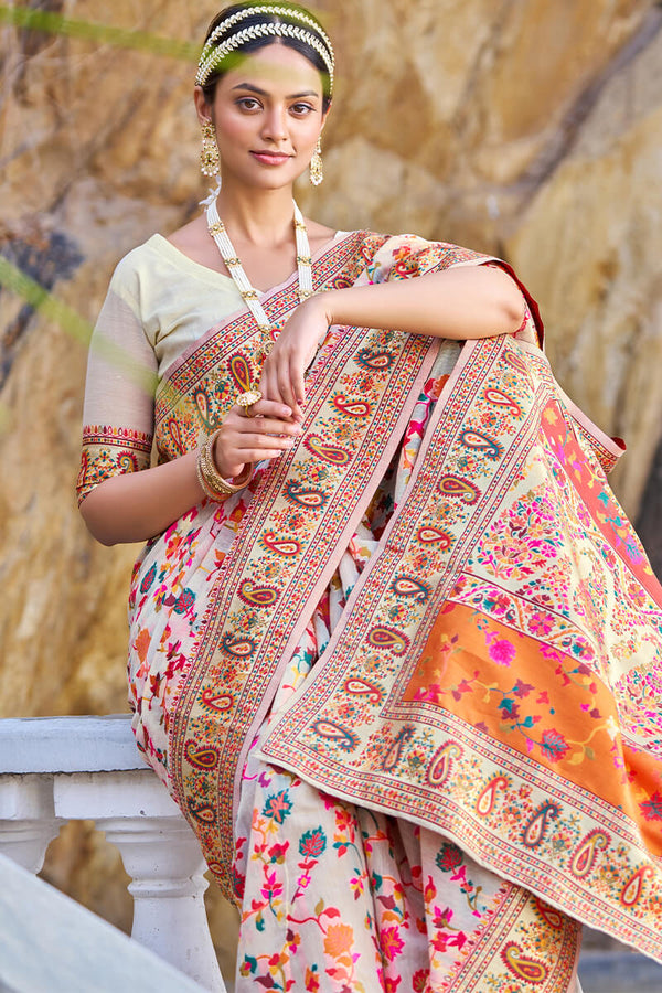 Mesmerising Beige Pashmina saree With Pleasurable Blouse Piece Bvipul
