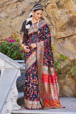 Stylish Black Pashmina saree With Scrumptious Blouse Piece Bvipul