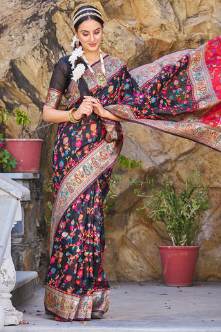 Stylish Black Pashmina saree With Scrumptious Blouse Piece Bvipul