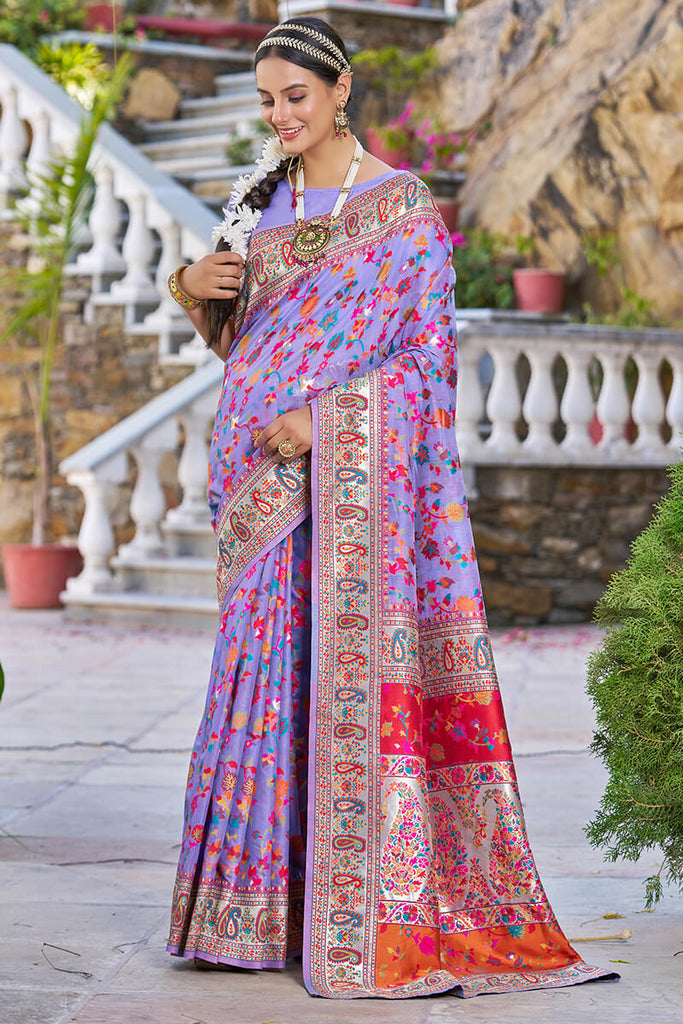 Phenomenal Lavender Pashmina saree With Amiable Blouse Piece Bvipul