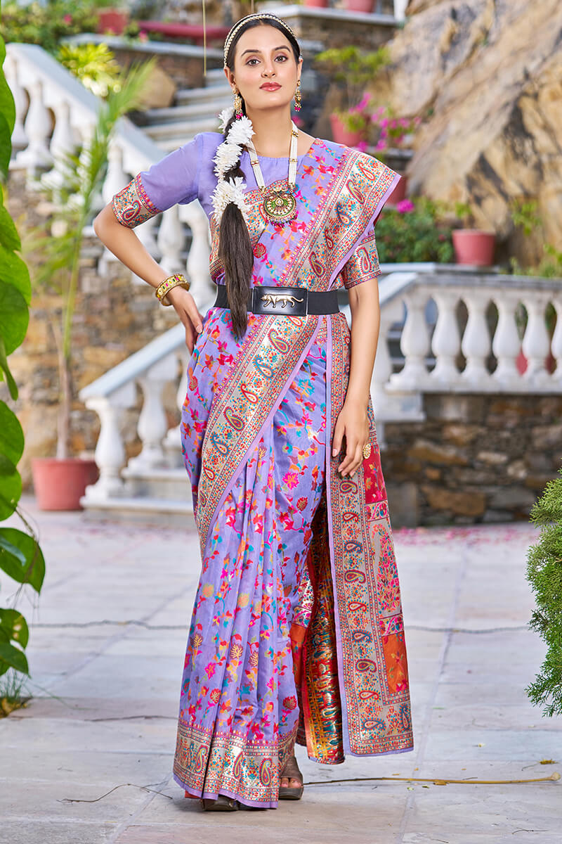 Phenomenal Lavender Pashmina saree With Amiable Blouse Piece Bvipul Main image