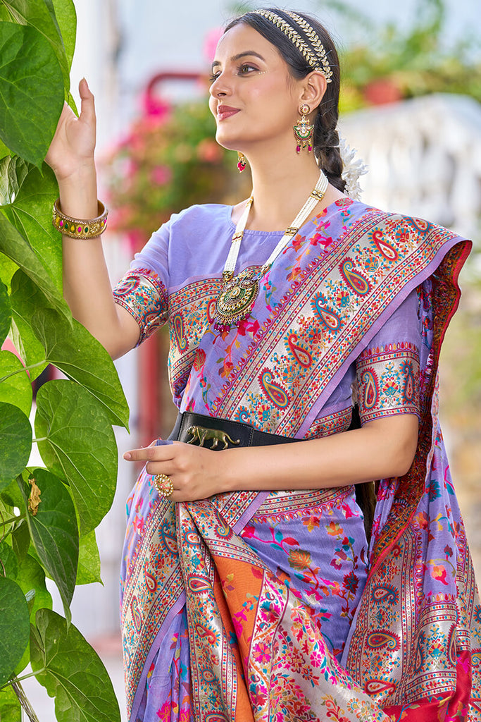 Phenomenal Lavender Pashmina saree With Amiable Blouse Piece Bvipul