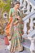 Load image into Gallery viewer, Staring Pista Pashmina saree With Efflorescence Blouse Piece Bvipul