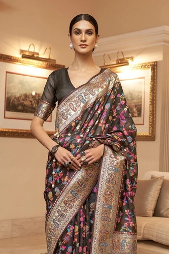 Elaborate Black Pashmina saree With Transcendent Blouse Piece Bvipul
