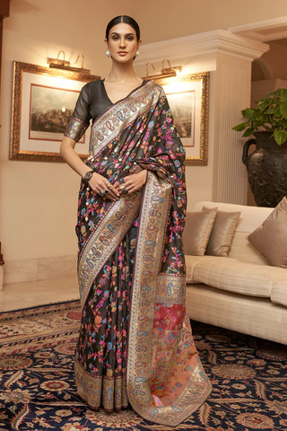 Elaborate Black Pashmina saree With Transcendent Blouse Piece Bvipul