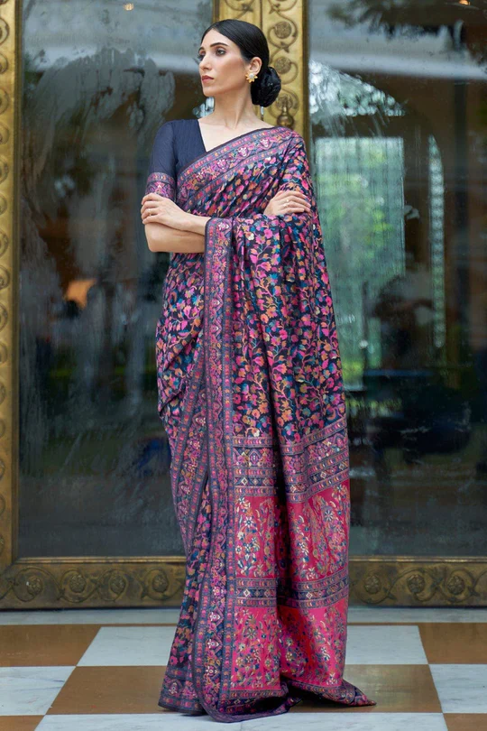 Exuberant Blue Pashmina saree With Transcendent Blouse Piece Bvipul Main image