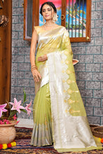 Load image into Gallery viewer, Gossamer Mehndi Organza Silk Saree With Mellifluous Blouse Piece Bvipul