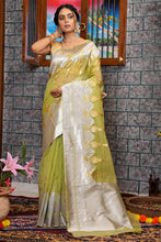 Load image into Gallery viewer, Gossamer Mehndi Organza Silk Saree With Mellifluous Blouse Piece Bvipul