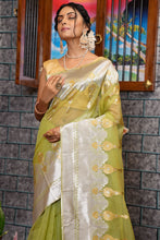 Load image into Gallery viewer, Gossamer Mehndi Organza Silk Saree With Mellifluous Blouse Piece Bvipul