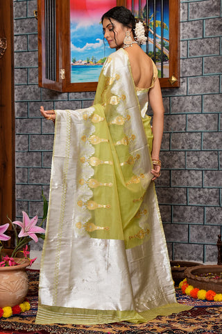 Gossamer Mehndi Organza Silk Saree With Mellifluous Blouse Piece Bvipul