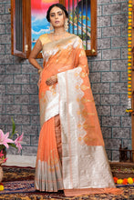 Load image into Gallery viewer, Quintessential Orange Organza Silk Saree With Smashing Blouse Piece Bvipul