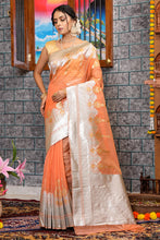 Load image into Gallery viewer, Quintessential Orange Organza Silk Saree With Smashing Blouse Piece Bvipul