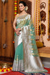 Load image into Gallery viewer, Vestigial Sea Green Organza Silk Saree With Woebegone Blouse Piece Bvipul