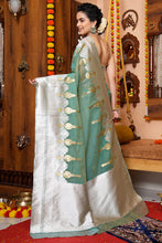 Load image into Gallery viewer, Vestigial Sea Green Organza Silk Saree With Woebegone Blouse Piece Bvipul