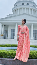 Load image into Gallery viewer, Unique Peach Lucknowi Silk Saree With Flameboyant Blouse Piece Bvipul