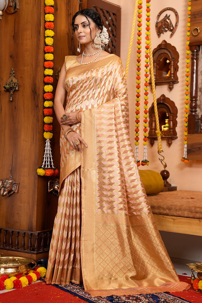 Delectable Beige Organza Silk Saree With Incredible Blouse Piece Bvipul