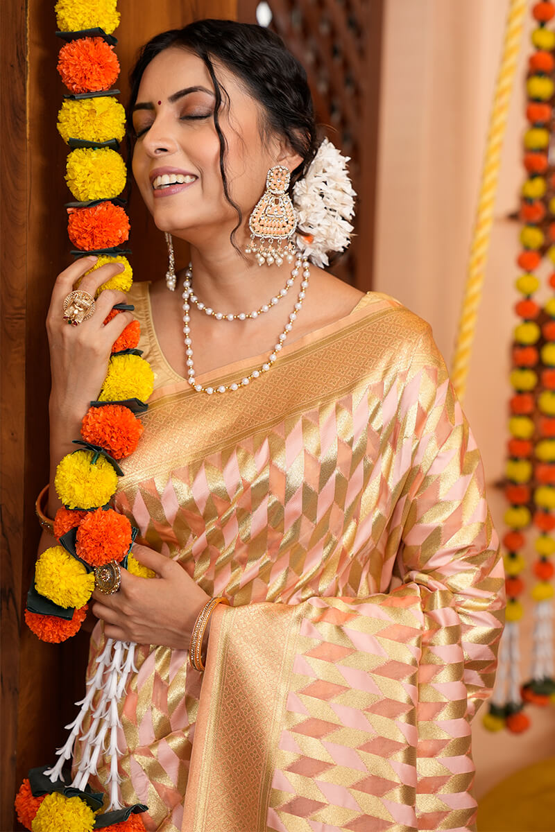 Delectable Beige Organza Silk Saree With Incredible Blouse Piece Bvipul