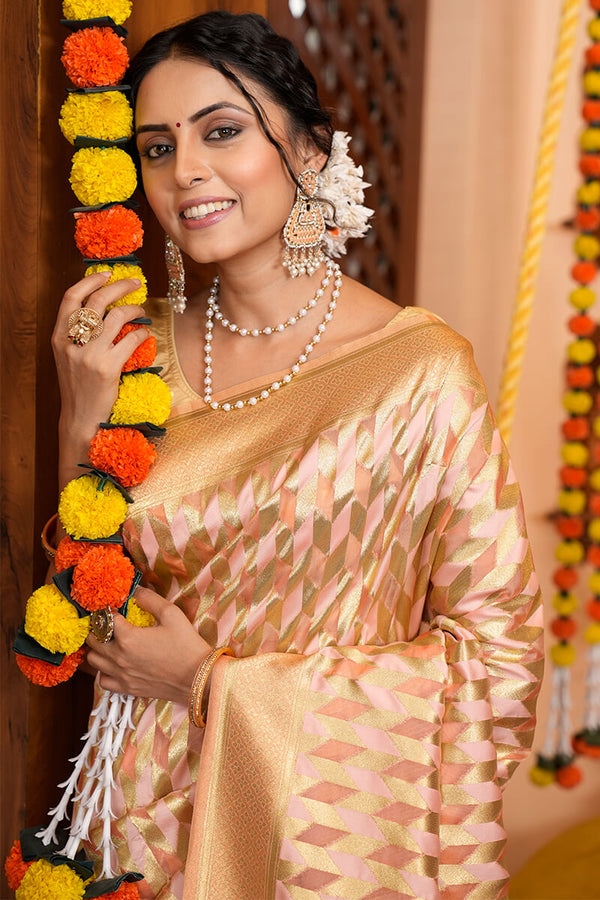Delectable Beige Organza Silk Saree With Incredible Blouse Piece Bvipul