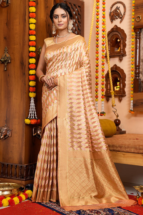 Delectable Beige Organza Silk Saree With Incredible Blouse Piece Bvipul Main image