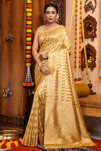 Load image into Gallery viewer, Magnetic Golden Organza Silk Saree With Pleasurable Blouse Piece Bvipul