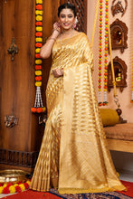 Load image into Gallery viewer, Magnetic Golden Organza Silk Saree With Pleasurable Blouse Piece Bvipul