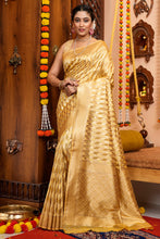 Load image into Gallery viewer, Magnetic Golden Organza Silk Saree With Pleasurable Blouse Piece Bvipul