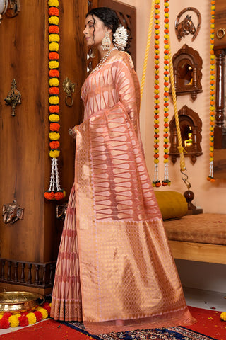 Felicitous Pink Organza Silk Saree With Snappy Blouse Piece Bvipul